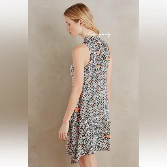 Anthropologie Maeve Lilt swing dress colorful jersey knit with pockets Large - Picture 2 of 13